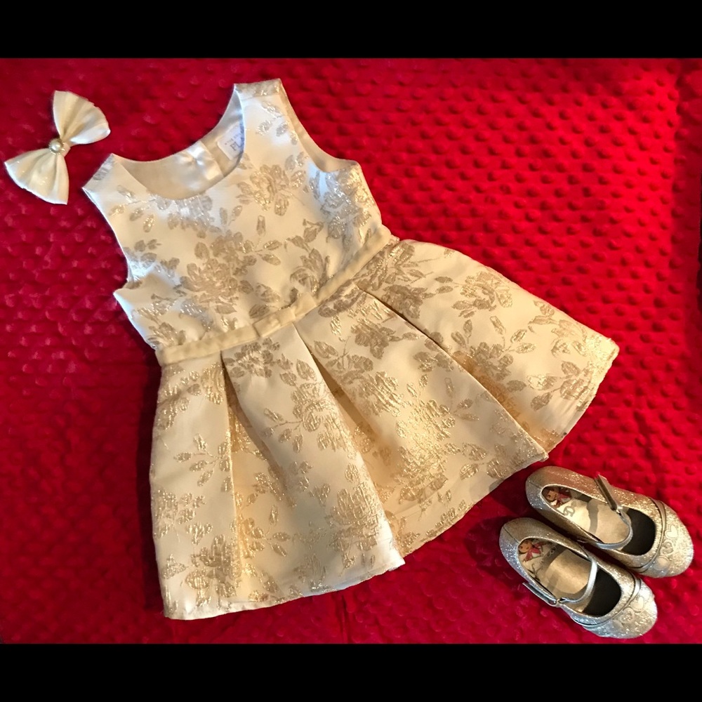 2T Metallic Floral Jacquard Pleated Dress